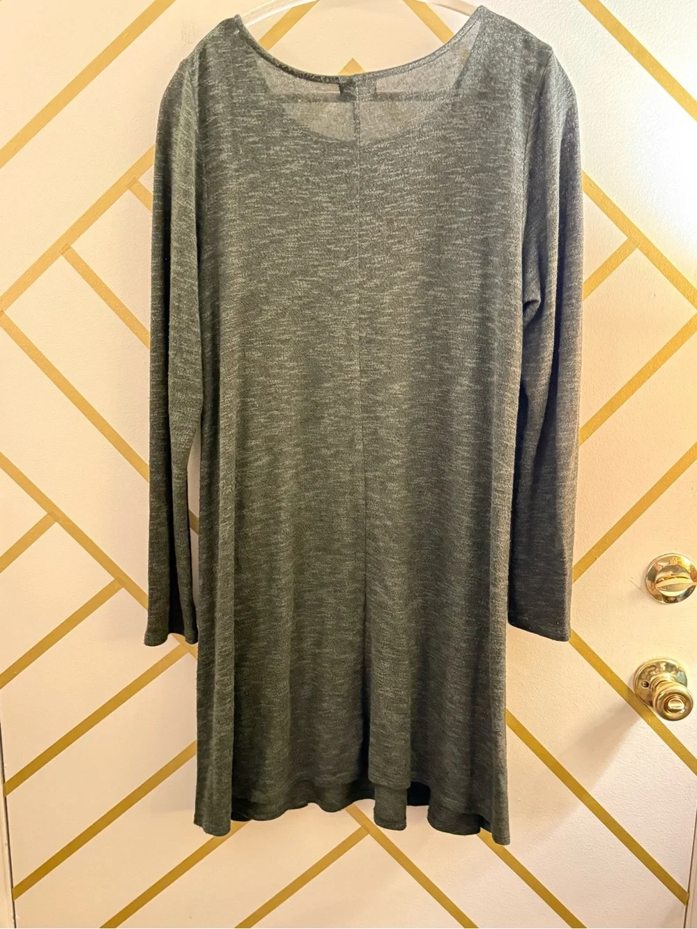Love, Fire Green Knit Long Sleeve Scoop Neck Swing Dress